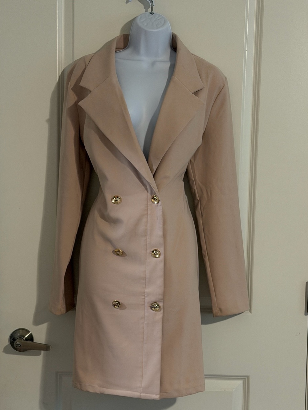 Fashion Nova Beige Double-Breasted Trench Coat with Gold Buttons